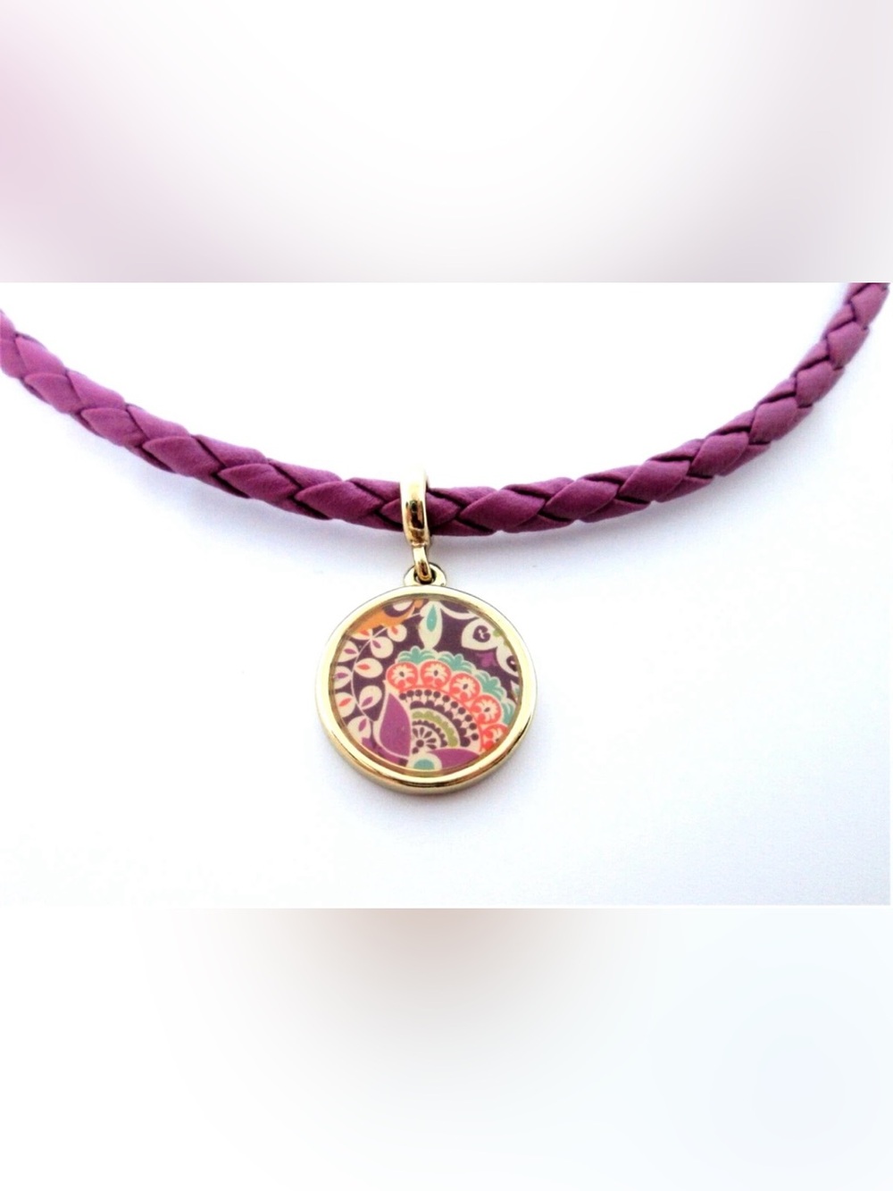 NWOT $50 Vera Bradley Boho Braided Leather Choker Necklace Plum Crazy Print